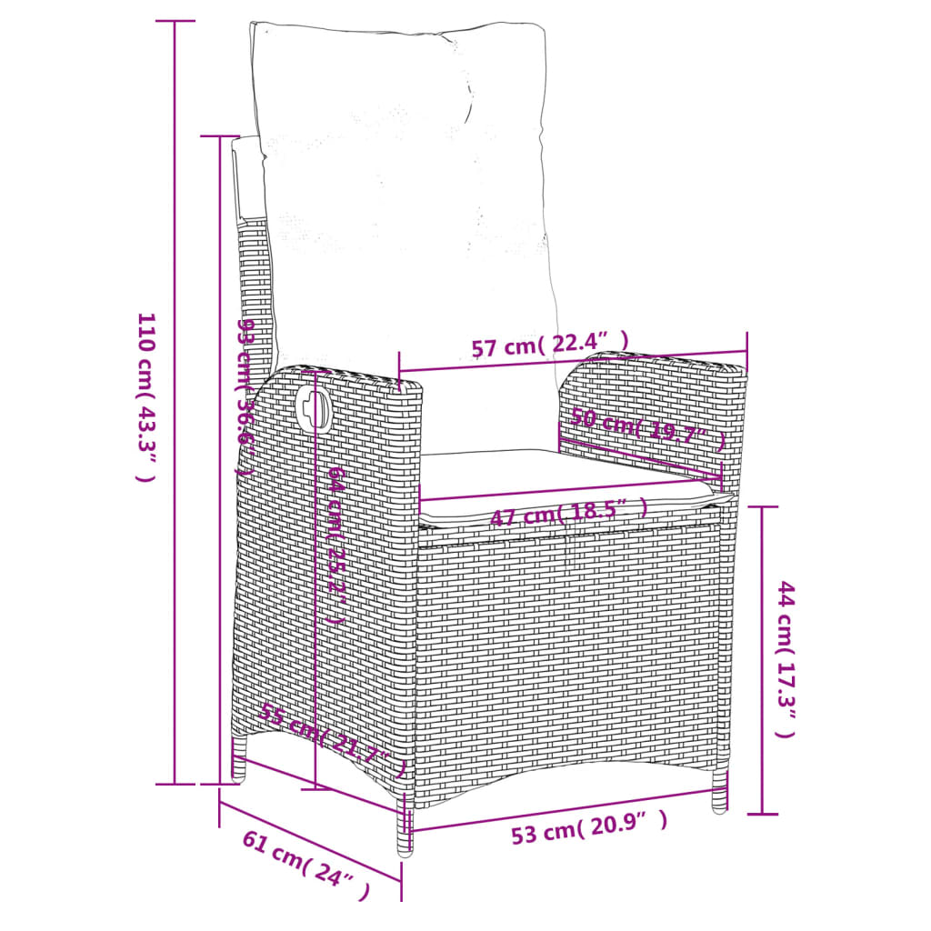 Sedie Reclinabili Giardino 2pz con Cuscini Marrone Polyrattan