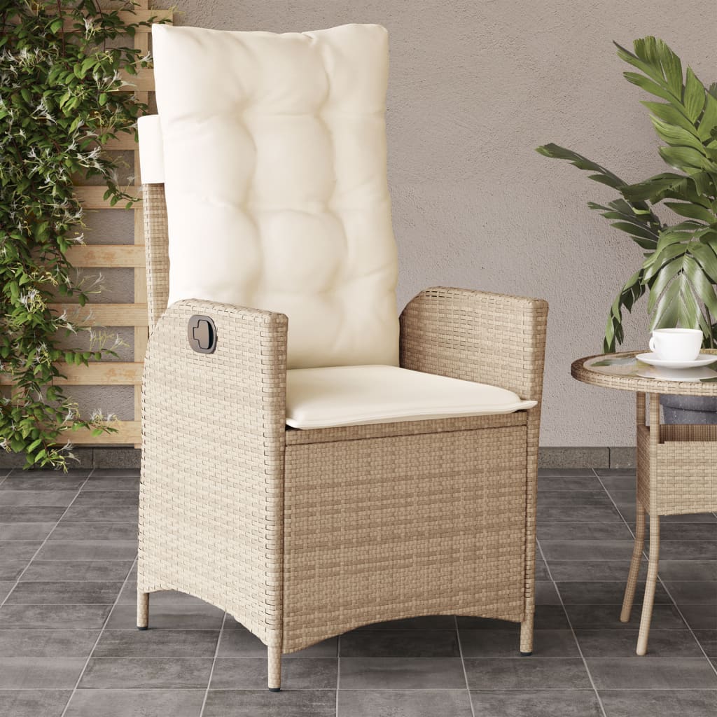 Sedie Reclinabili da Giardino 2pz con Cuscini Beige Polyrattan