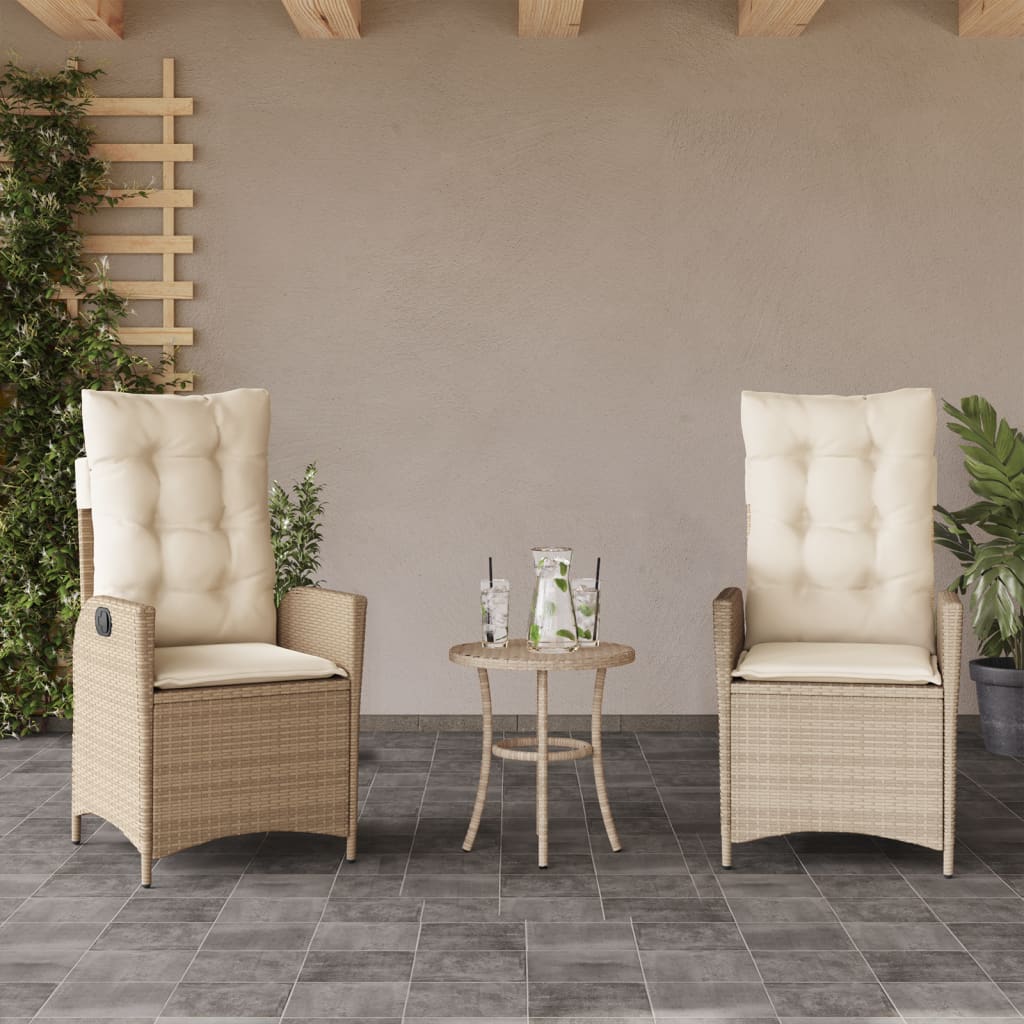 Sedie Reclinabili da Giardino 2pz con Cuscini Beige Polyrattan