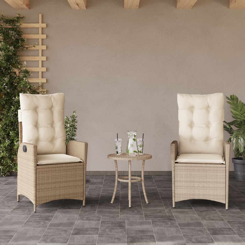 Sedie Reclinabili da Giardino 2pz con Cuscini Beige Polyrattan - homemem39