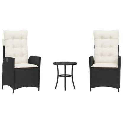 Set da Bistrò 3 pz con Cuscini Nero in Polyrattan