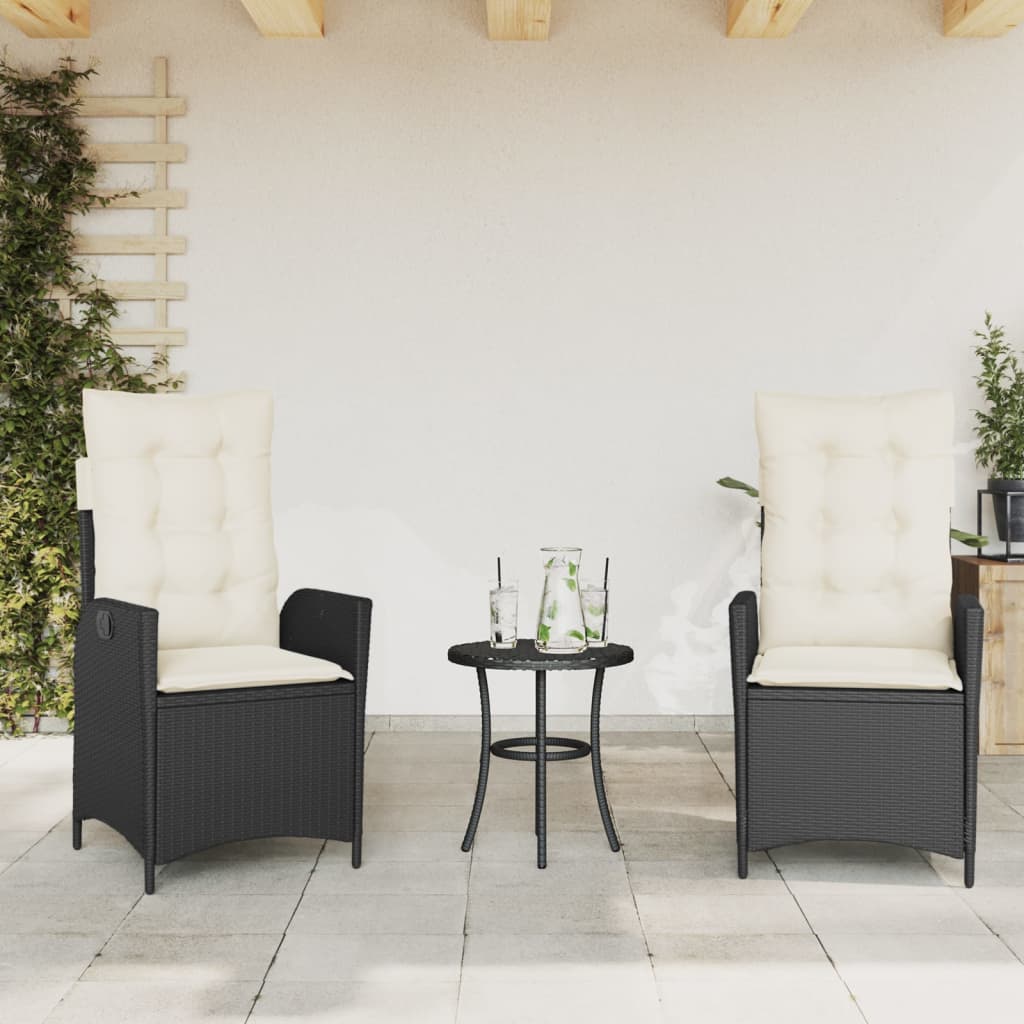 Set da Bistrò 3 pz con Cuscini Nero in Polyrattan | homemem39