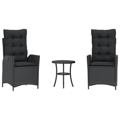 Set da Bistrò 3 pz con Cuscini Nero in Polyrattan