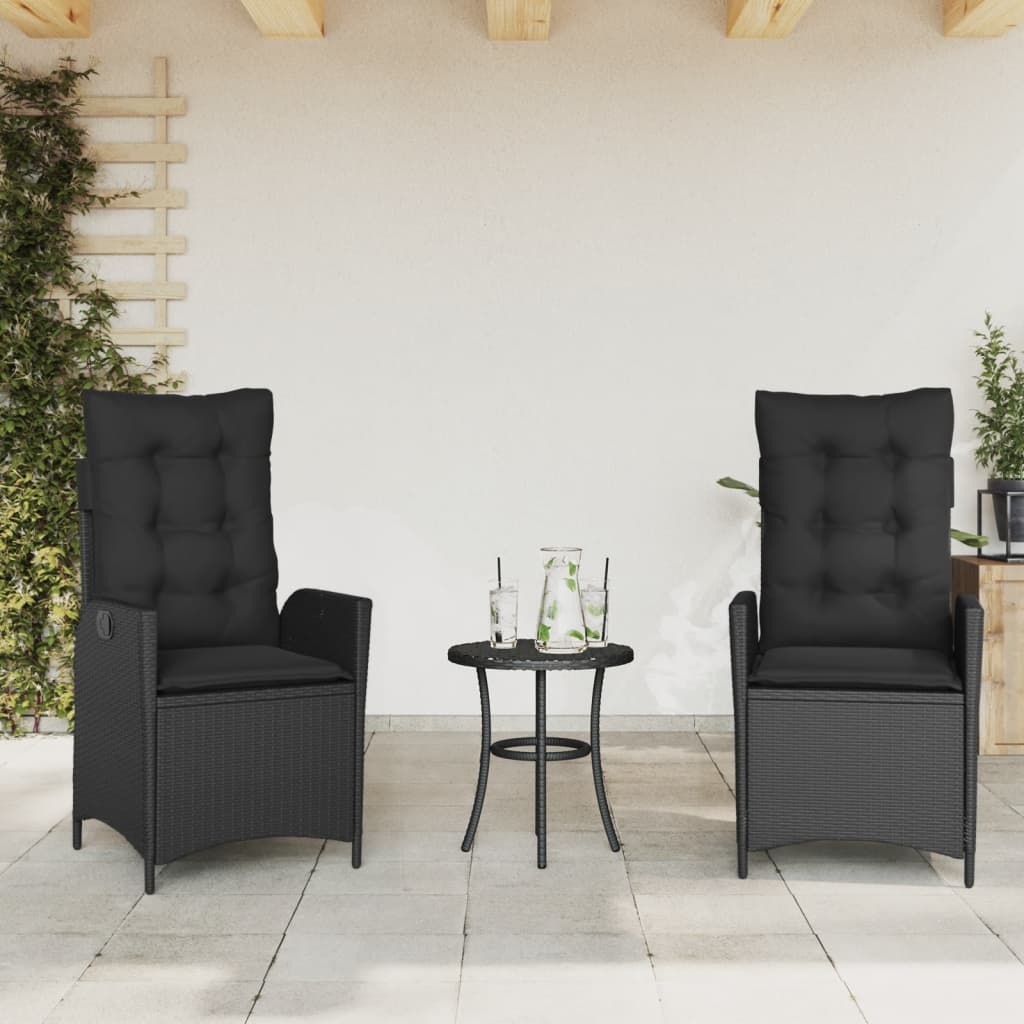 Set da Bistrò 3 pz con Cuscini Nero in Polyrattan