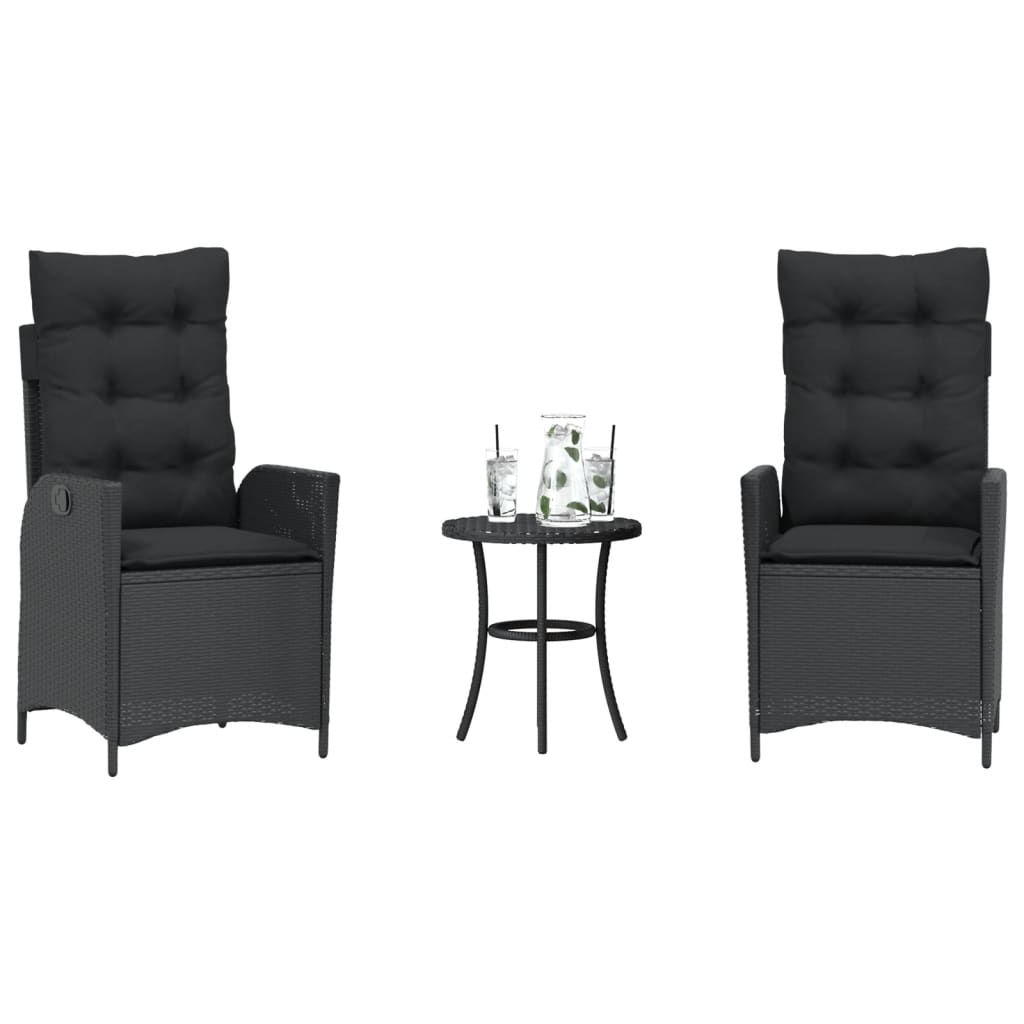 Set da Bistrò 3 pz con Cuscini Nero in Polyrattan