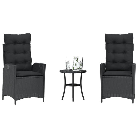 Set da Bistrò 3 pz con Cuscini Nero in Polyrattan