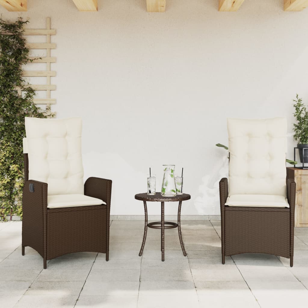 Set Bistrò 3 pz con Cuscini Marrone in Polyrattan | homemem39