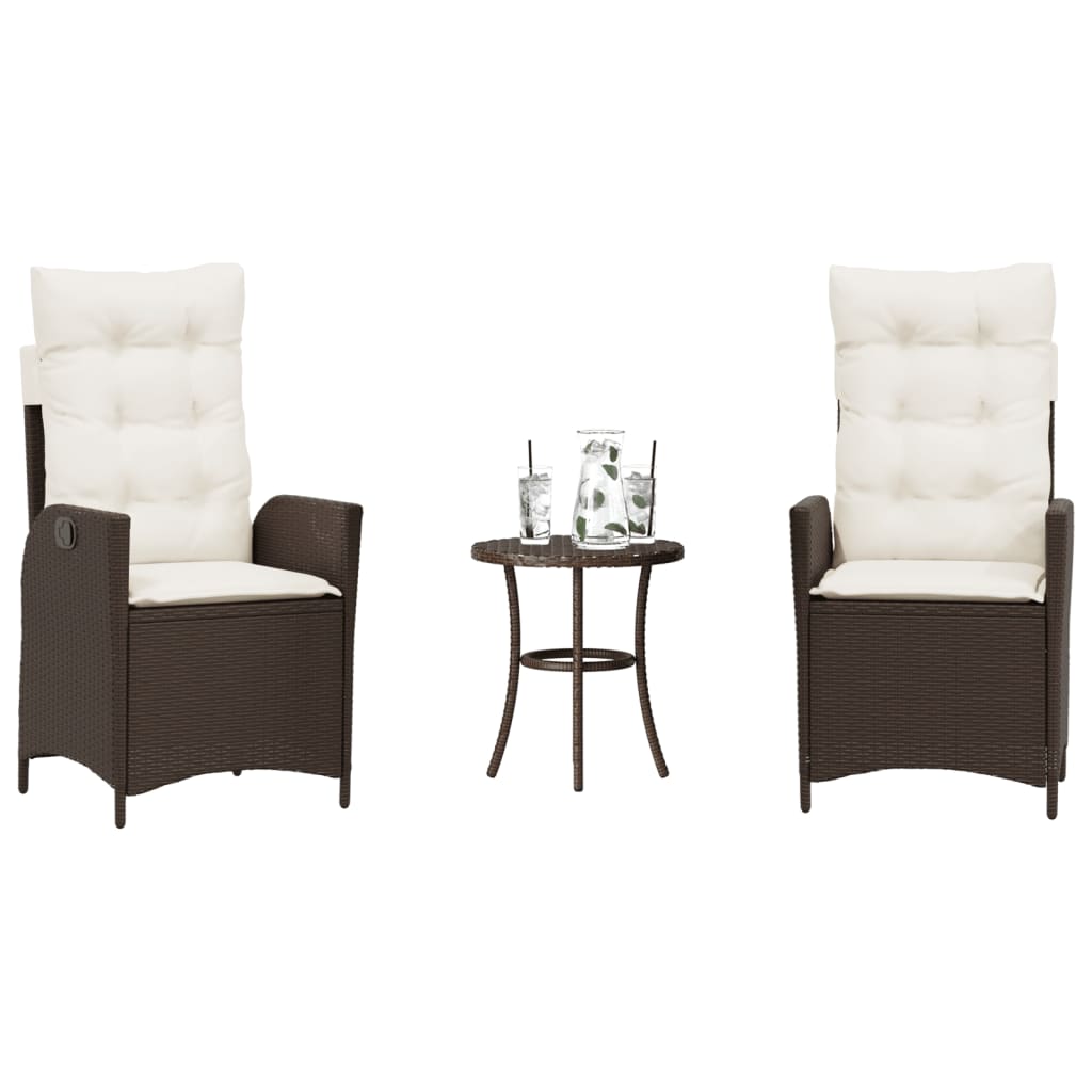 Set Bistrò 3 pz con Cuscini Marrone in Polyrattan | homemem39