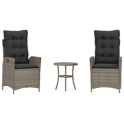 Set da Bistrò 3 pz con Cuscini Grigio in Polyrattan