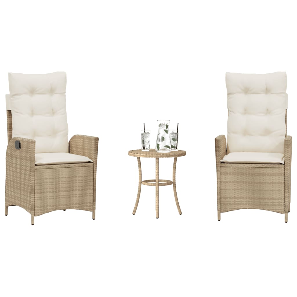 Set da Bistrò 3 pz con Cuscini Beige in Polyrattan