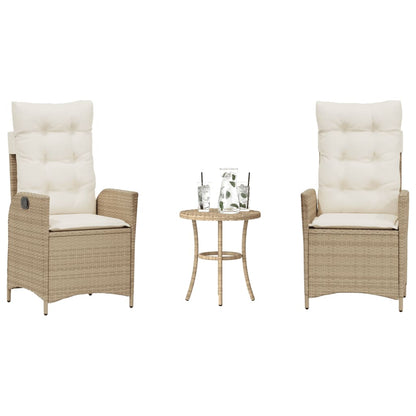 Set da Bistrò 3 pz con Cuscini Beige in Polyrattan
