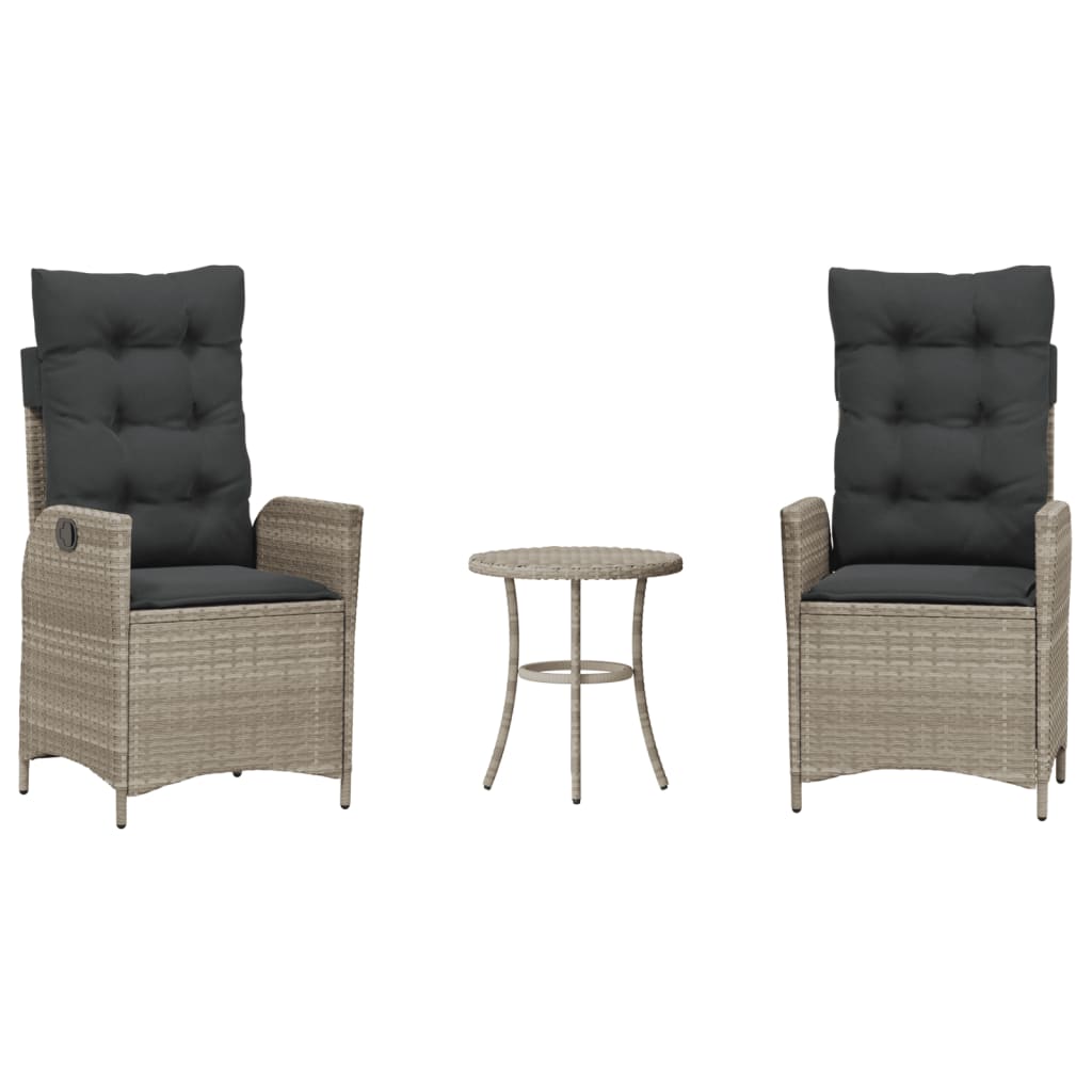 Set da Bistrò 3 pz con Cuscini Grigio Chiaro in Polyrattan | homemem39