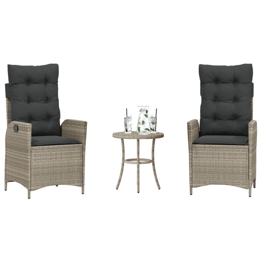 Set da Bistrò 3 pz con Cuscini Grigio Chiaro in Polyrattan | homemem39