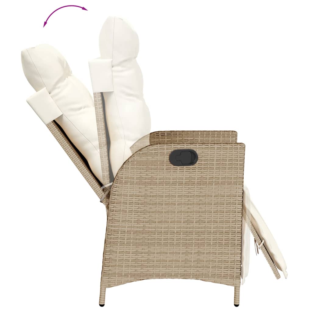 Sedia Reclinabile da Giardino con Poggiapiedi Beige Polyrattan - homemem39