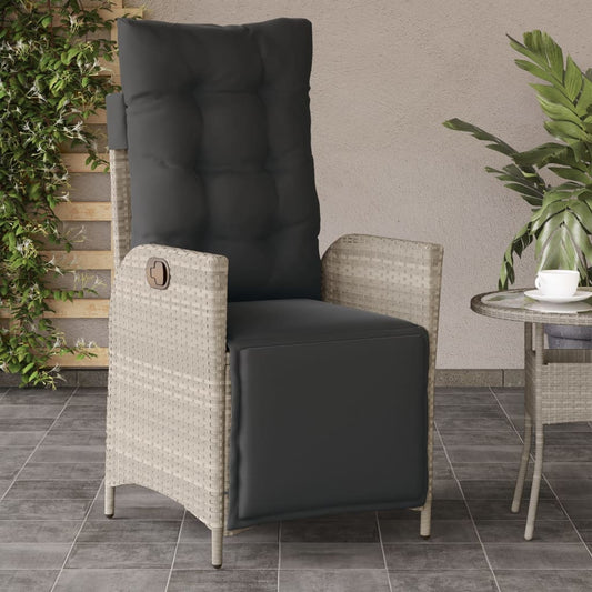 Sedia Reclinabile Giardino Poggiapiedi Grigio Chiaro Polyrattan