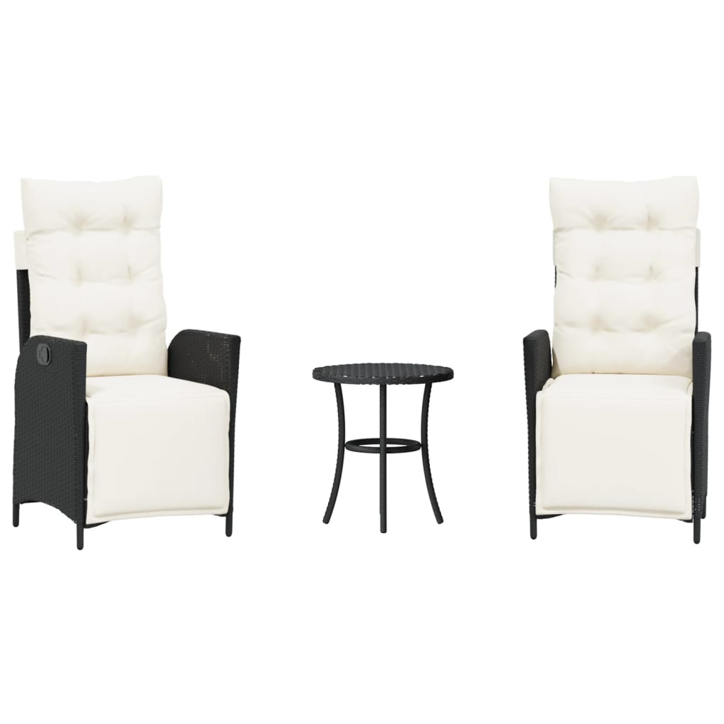 Set da Bistrò 3 pz con Cuscini Nero in Polyrattan