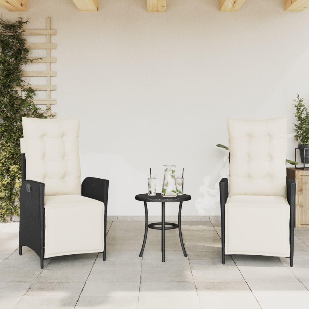 Set da Bistrò 3 pz con Cuscini Nero in Polyrattan