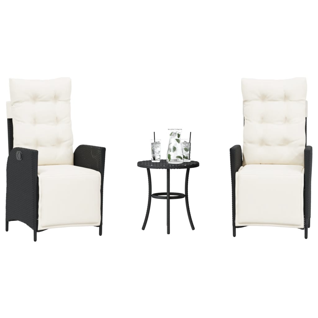Set da Bistrò 3 pz con Cuscini Nero in Polyrattan