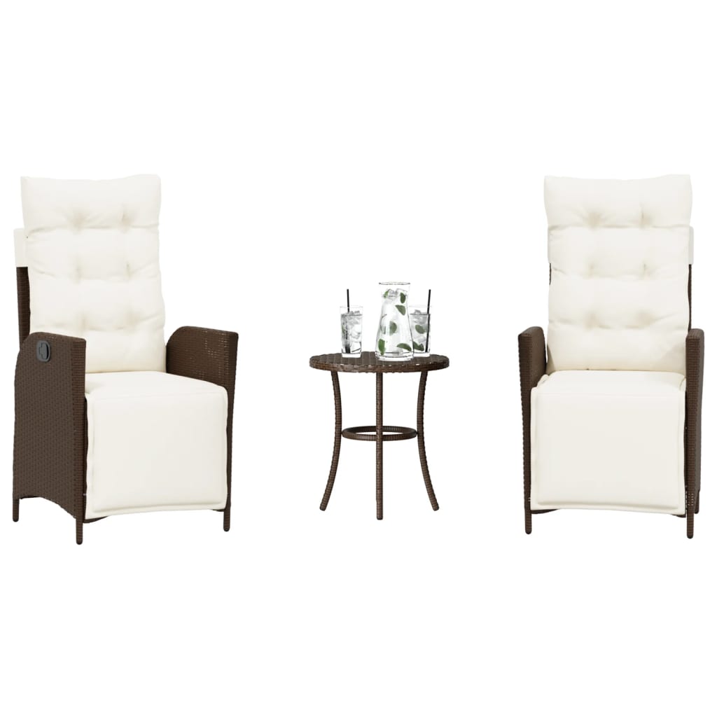 Set Bistrò 3 pz con Cuscini Marrone in Polyrattan
