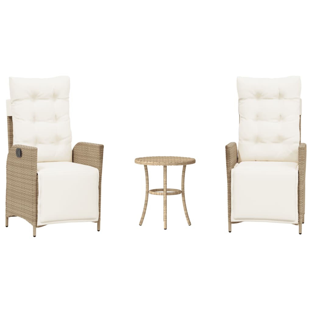 Set da Bistrò 3 pz con Cuscini Beige in Polyrattan