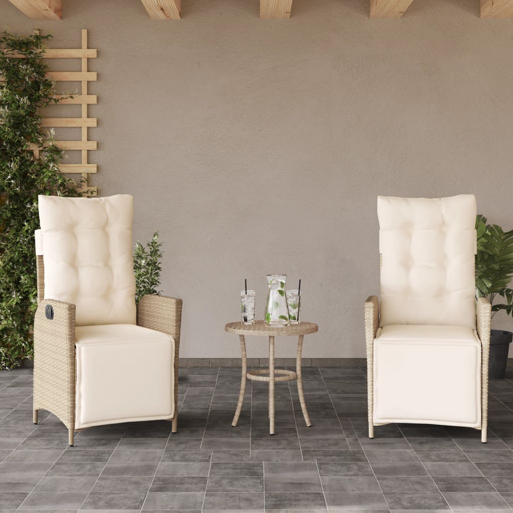 Set da Bistrò 3 pz con Cuscini Beige in Polyrattan