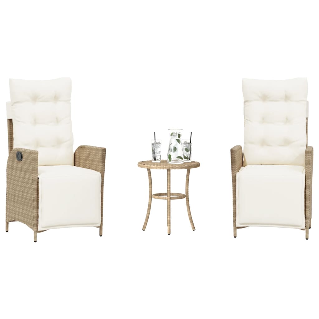 Set da Bistrò 3 pz con Cuscini Beige in Polyrattan
