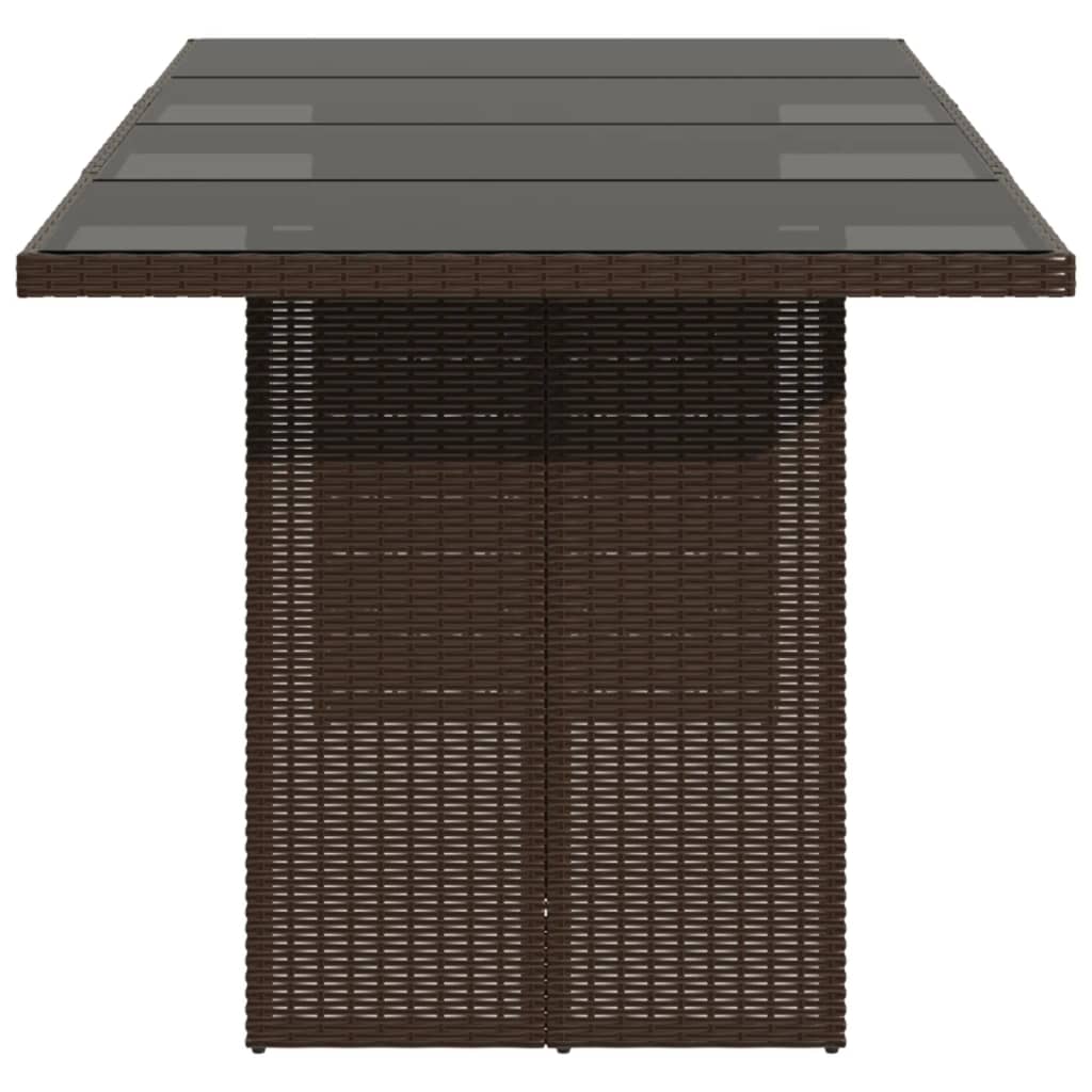 Garden Table Glass Top Brown 190x80x74cm Polyrattan