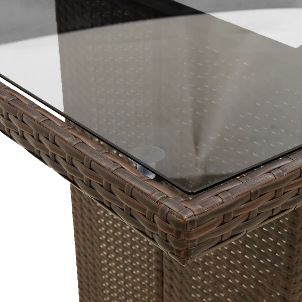 Garden Table Glass Top Brown 190x80x74cm Polyrattan