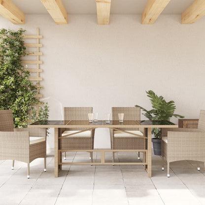 Tavolo da Giardino con Piano Vetro Beige 190x80x74cm Polyrattan