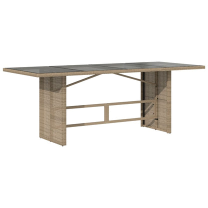 Garden Table with Beige Glass Top 190x80x74cm Polyrattan