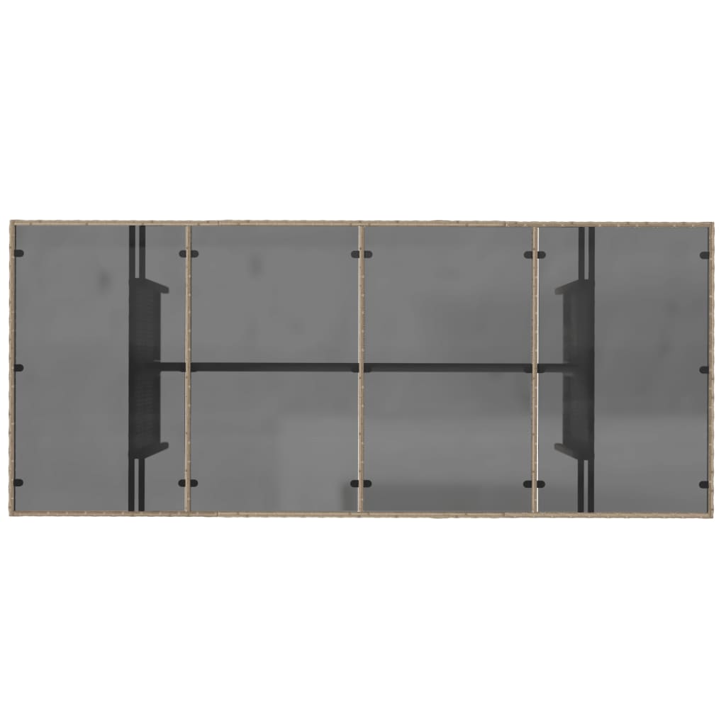 Tavolo da Giardino con Piano Vetro Beige 190x80x74cm Polyrattan