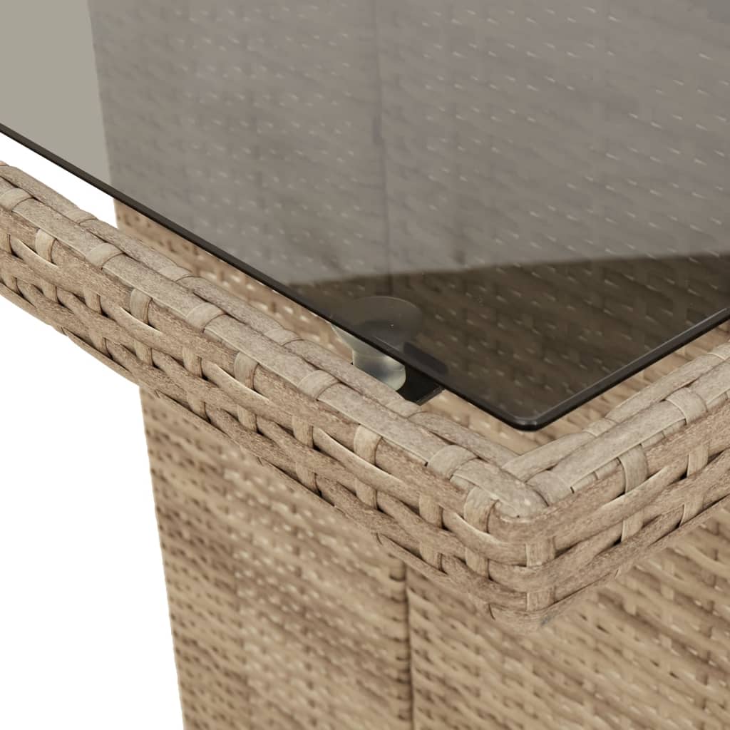 Garden Table with Beige Glass Top 190x80x74cm Polyrattan