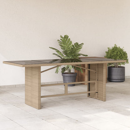 Garden Table with Beige Glass Top 190x80x74cm Polyrattan