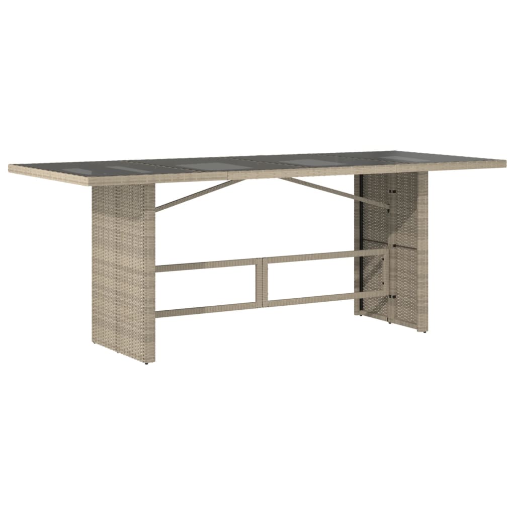 Garden Table Gray Glass Top 190x80x74cm Polyrattan