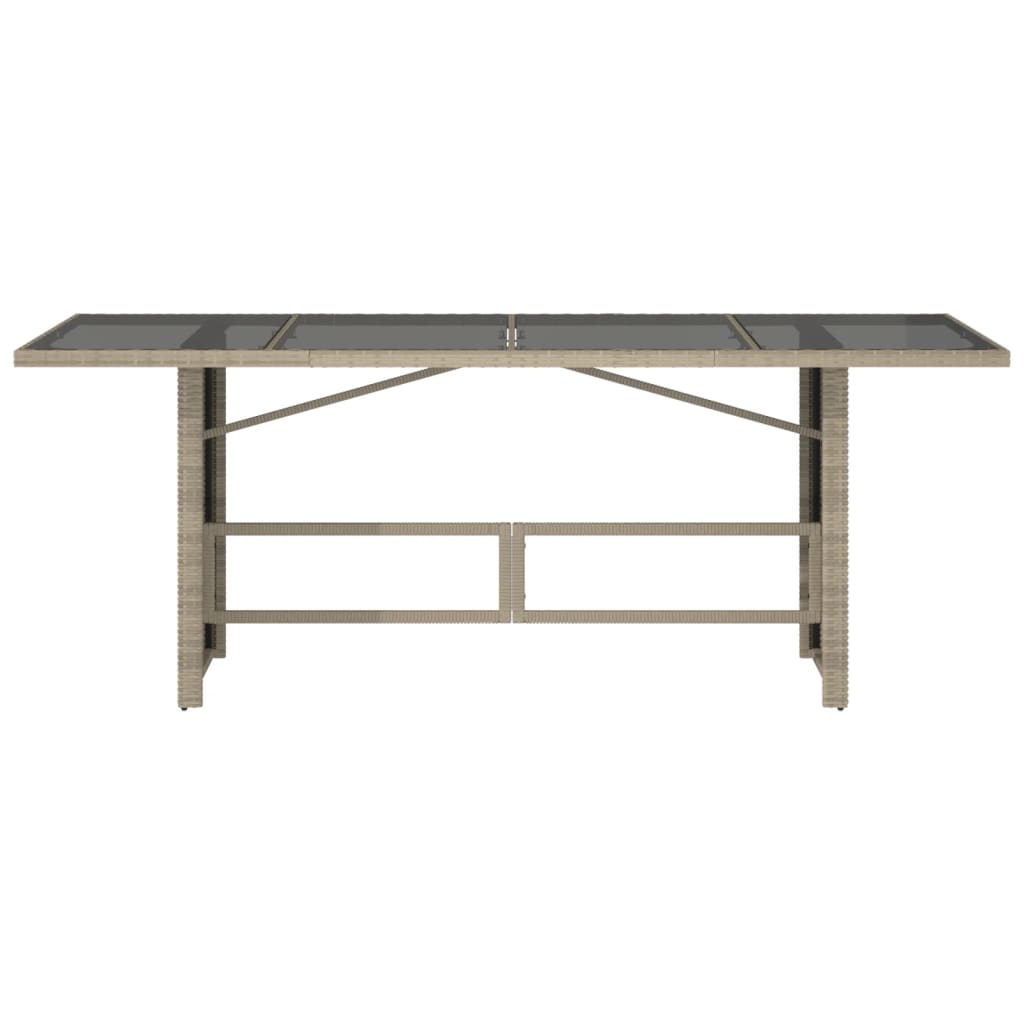 Garden Table Gray Glass Top 190x80x74cm Polyrattan