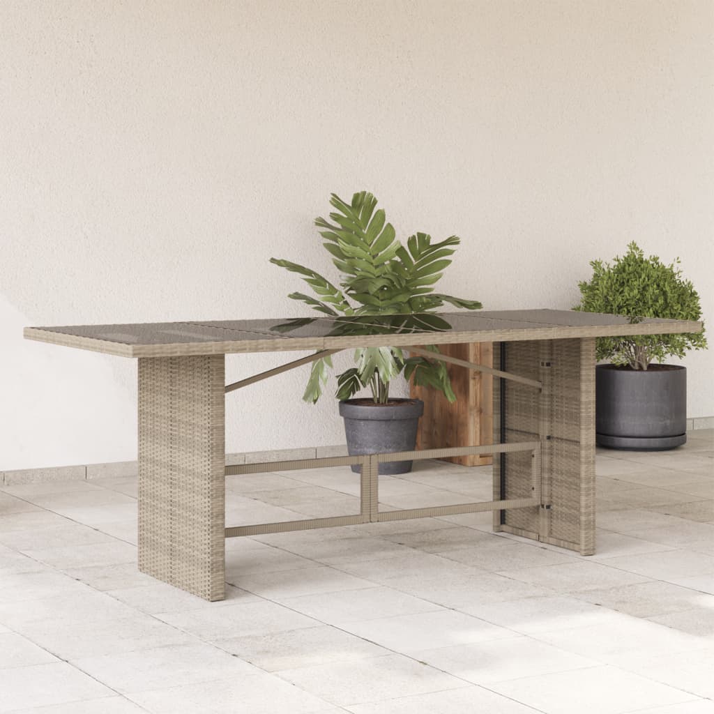 Garden Table Gray Glass Top 190x80x74cm Polyrattan