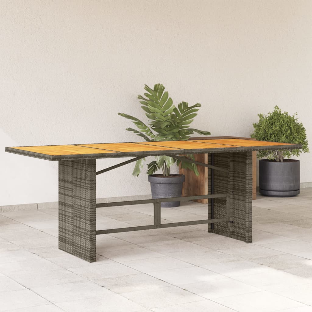 Garden Table Gray Acacia Wood Top 190x80x74 Polyrattan