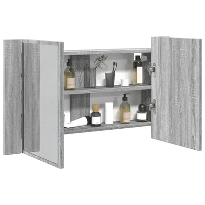 Armadietto a Specchio con LED Grigio Sonoma 80x12x45cm Acrilico - homemem39