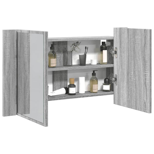 Armadietto a Specchio con LED Grigio Sonoma 80x12x45cm Acrilico - homemem39