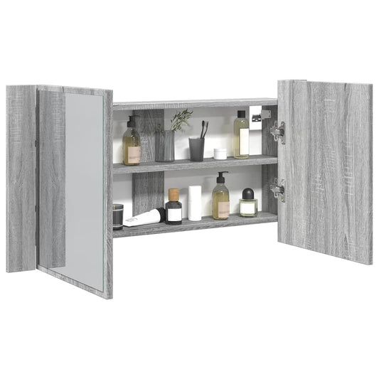 Armadietto a Specchio con LED Grigio Sonoma 90x12x45cm Acrilico - homemem39