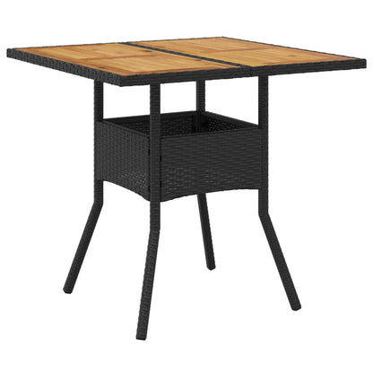 Garden Table Black Acacia Wood Top 80x80x75 cm Polyrattan