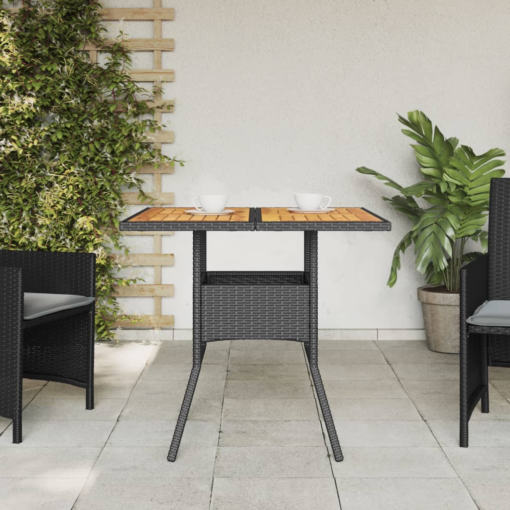 Garden Table Black Acacia Wood Top 80x80x75 cm Polyrattan