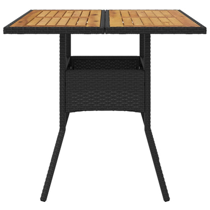 Garden Table Black Acacia Wood Top 80x80x75 cm Polyrattan