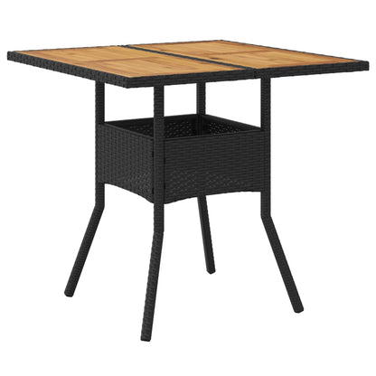 Garden Table Black Acacia Wood Top 80x80x75 cm Polyrattan