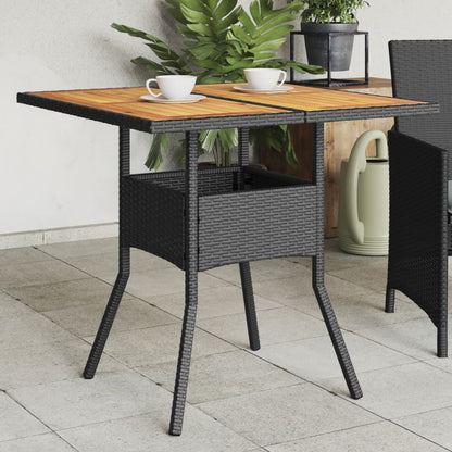 Garden Table Black Acacia Wood Top 80x80x75 cm Polyrattan