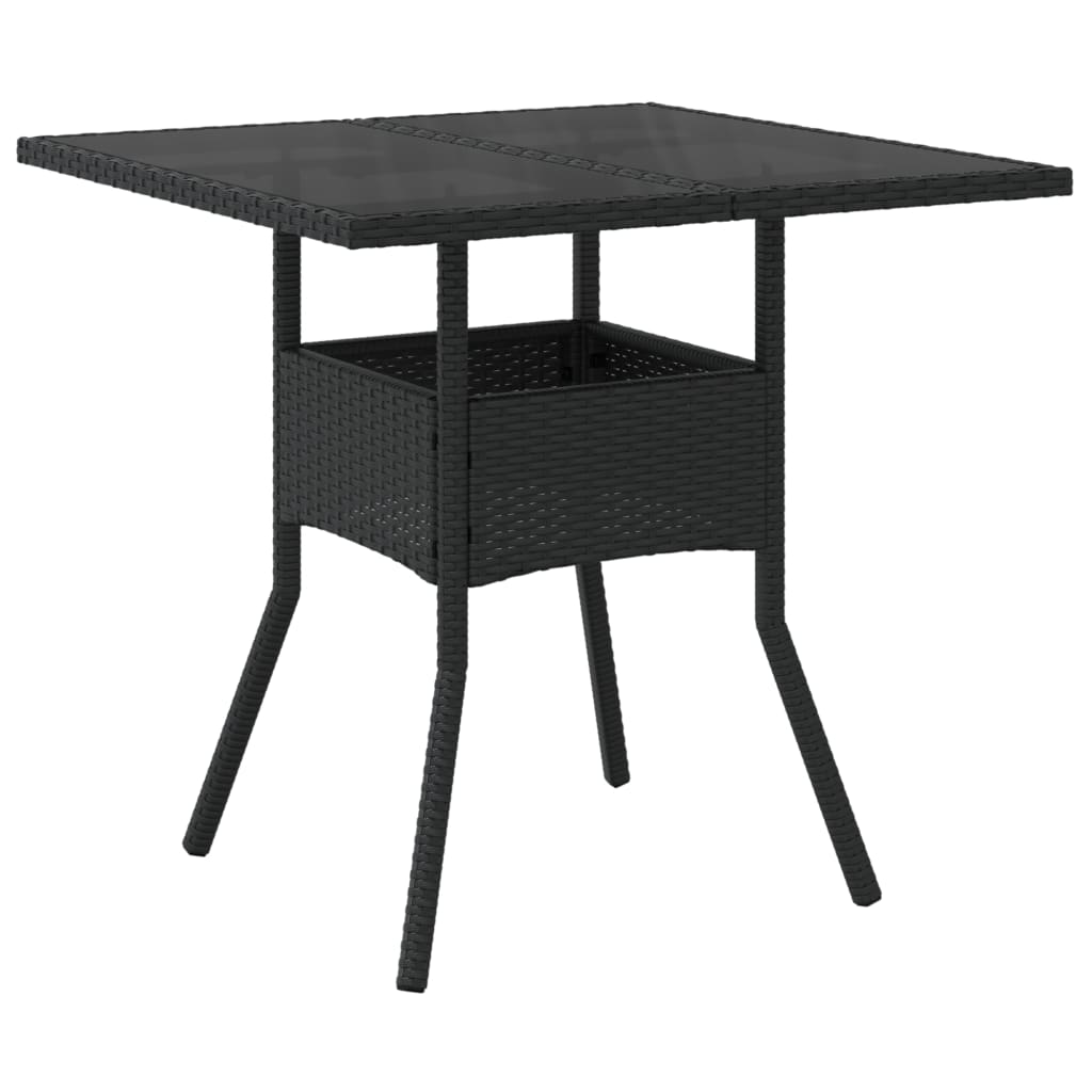 Tavolo da Giardino Piano in Vetro Nero 80x80x75 cm Polyrattan