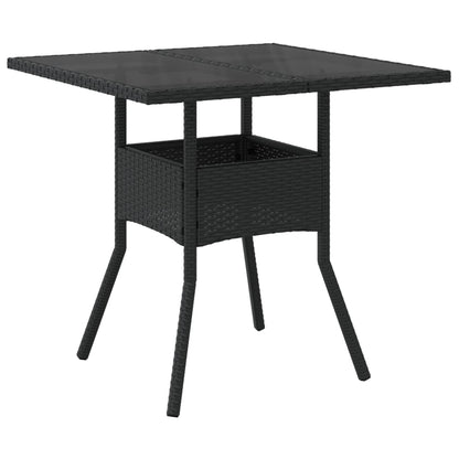 Garden Table Black Glass Top 80x80x75 cm Polyrattan