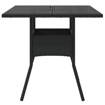 Garden Table Black Glass Top 80x80x75 cm Polyrattan