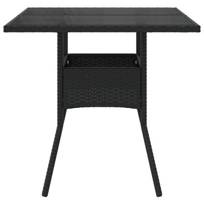 Garden Table Black Glass Top 80x80x75 cm Polyrattan