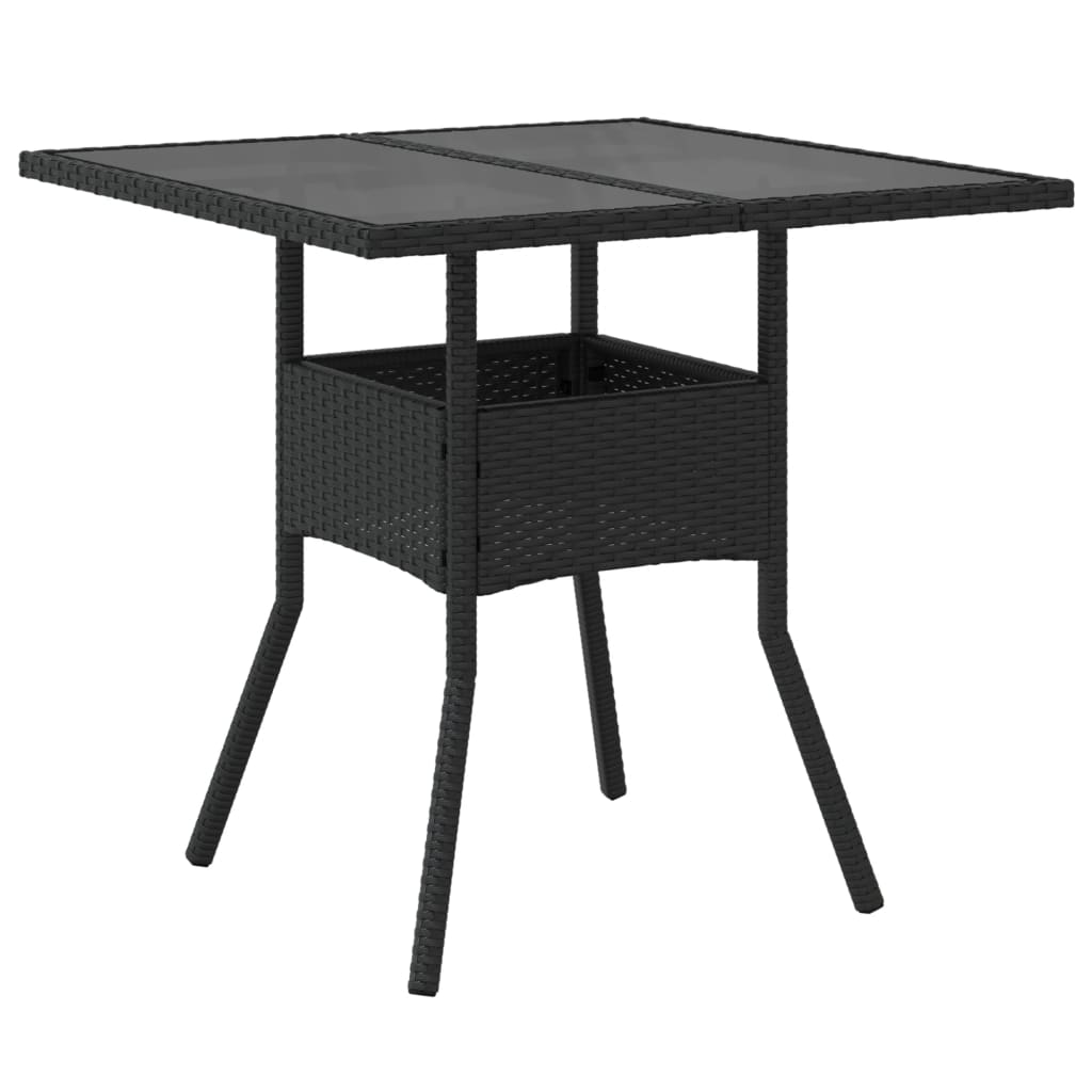 Garden Table Black Glass Top 80x80x75 cm Polyrattan